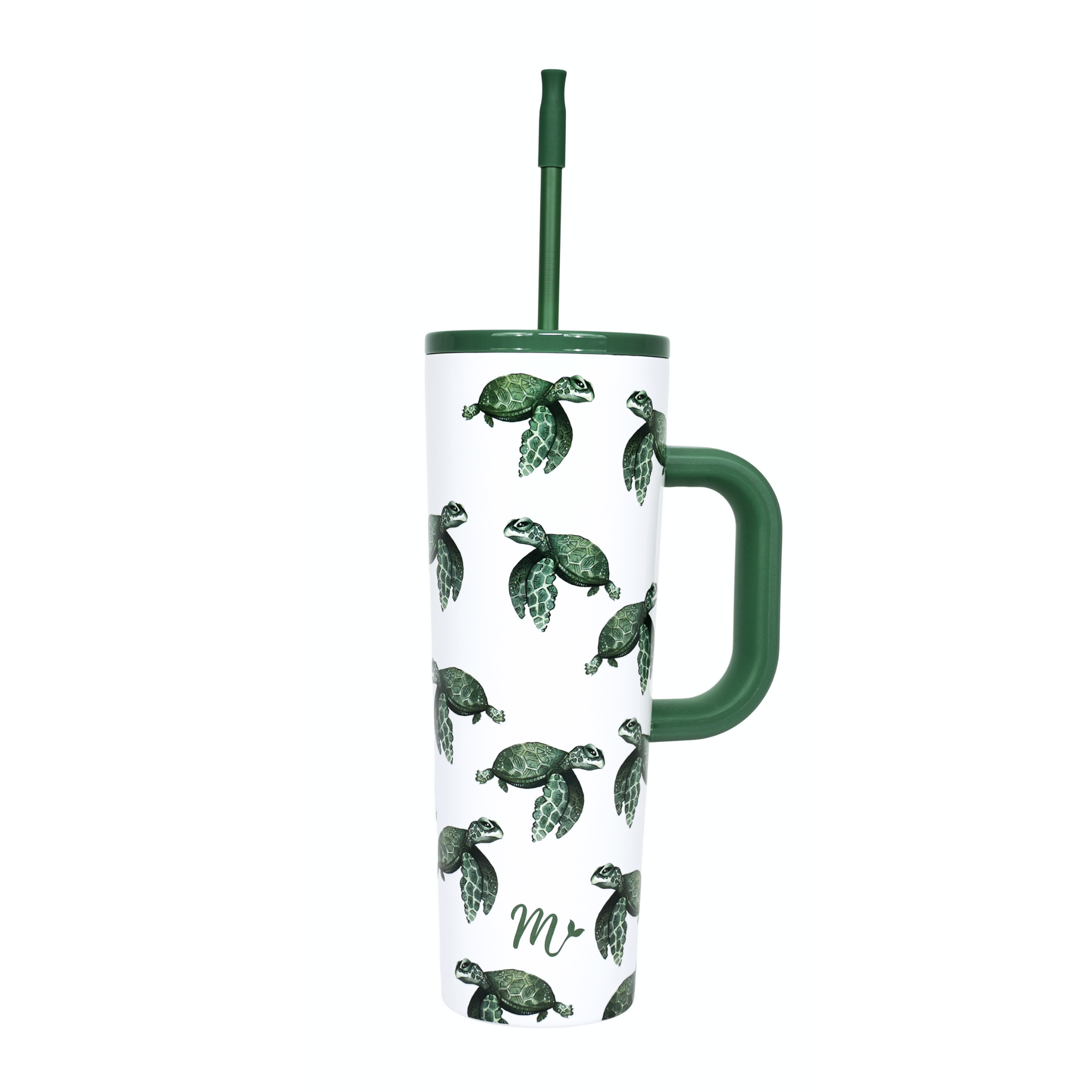 tumbler with handle, turtle tumbler, save the turtles tumbler, trendy 30oz cup, leakproof tumbler, cute trendy cup, travel mug, straw included, keeps drinks cold, aesthetic cup