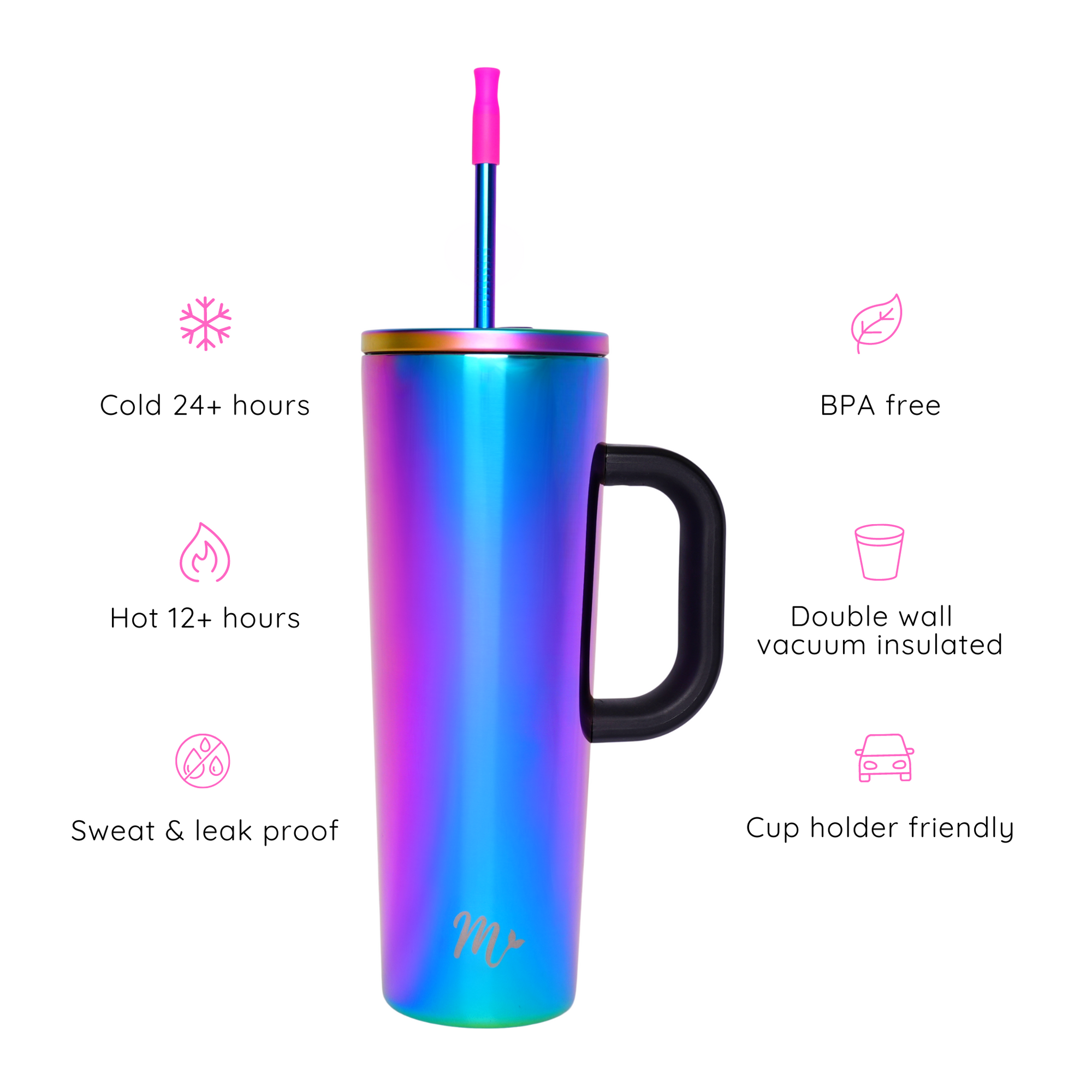 chrome tumbler, iridescent tumbler, tumbler with handle, trendy 30oz cup, leakproof tumbler, cute trendy cup, travel mug, straw included, keeps drinks cold, aesthetic cup