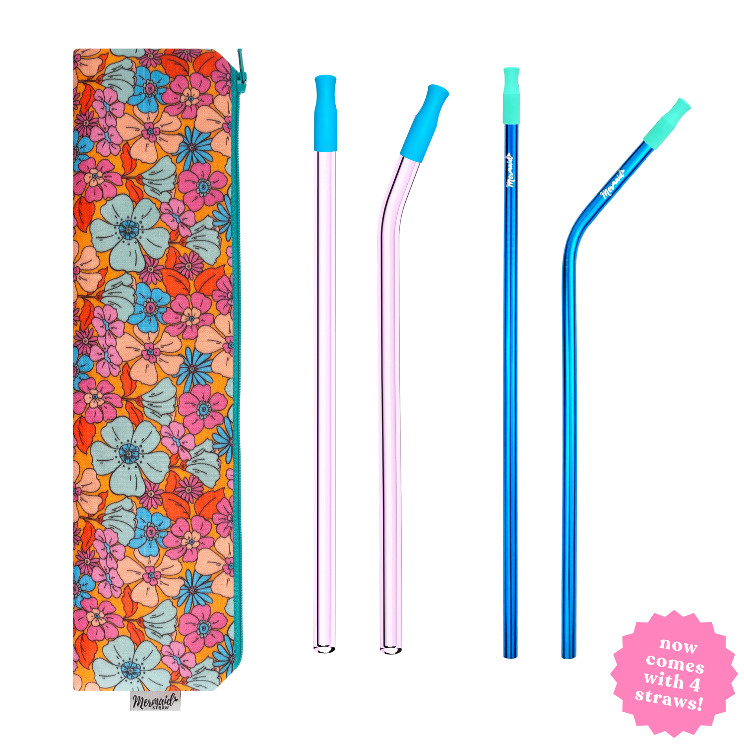 Island Floral Zipper Pouch Straw Pack