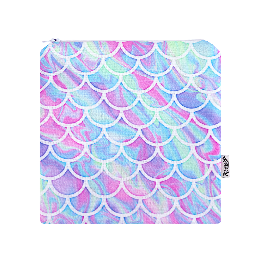 pastel colored, mermaid scales handmade and reusable essentials bag